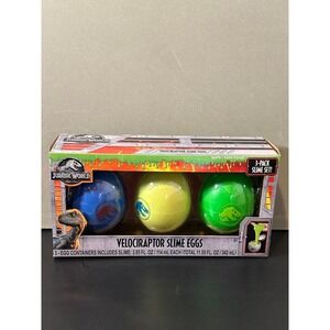 Jurassic World Velociraptor Slime Eggs 3-Pack Set Blue Yellow Green 32689 NEW
